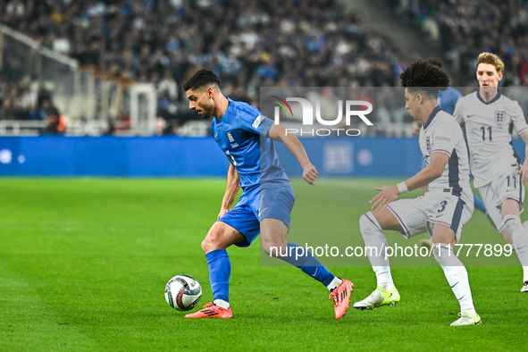 Giorgos Masouras of Greece plays during the UEFA Nations League 2024/25 League B, Group B2 match between Greece and England at OAKA Stadium...