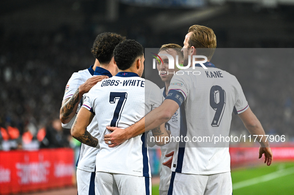 Curtis Jones of England celebrates a goal during the UEFA Nations League 2024/25 League B, Group B2 match between Greece and England at OAKA...