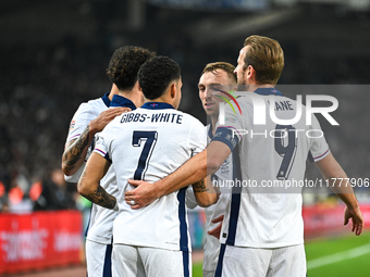 Curtis Jones of England celebrates a goal during the UEFA Nations League 2024/25 League B, Group B2 match between Greece and England at OAKA...