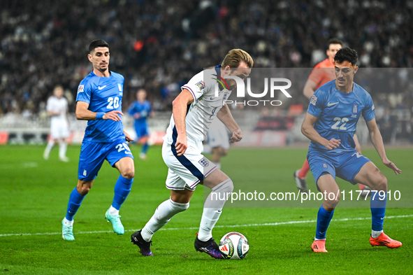 Harry Kane of England plays during the UEFA Nations League 2024/25 League B, Group B2 match between Greece and England at OAKA Stadium in At...