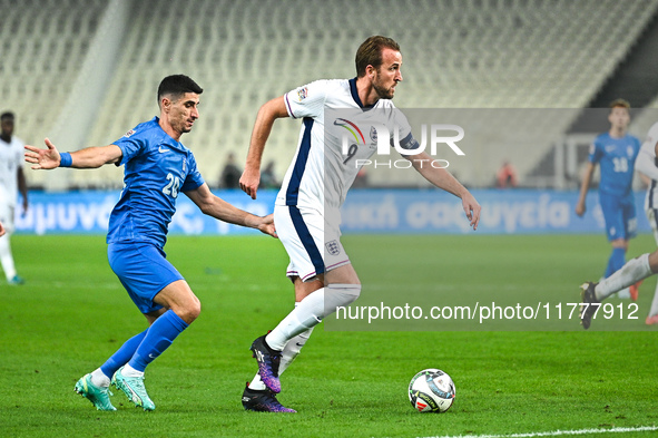 Harry Kane of England plays during the UEFA Nations League 2024/25 League B, Group B2 match between Greece and England at OAKA Stadium in At...