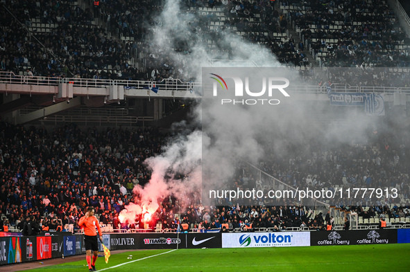 Greek supporters have fun during the UEFA Nations League 2024/25 League B, Group B2 match between Greece and England at OAKA Stadium in Athe...