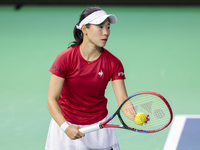 Nao Hibino of Japan plays during the Billie Jean King Cup match between Japan and Romania at Palacio de los Deportes Martin Carpena in Malag...