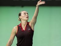 Ana Bogdan of Romania competes during the Billie Jean King Cup match between Japan and Romania at Palacio de los Deportes Martin Carpena in...