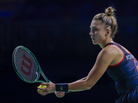 Jaquesline Cristian of Romania competes during the Billie Jean King Cup match between Japan and Romania at Palacio de los Deportes Martin Ca...