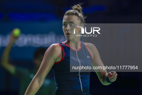 Jaquesline Cristian of Romania competes during the Billie Jean King Cup match between Japan and Romania at Palacio de los Deportes Martin Ca...