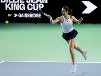 Elena Gabriela Ruse of Romania plays a forehand during the Billie Jean King Cup match between Japan and Romania at Palacio de los Deportes M...