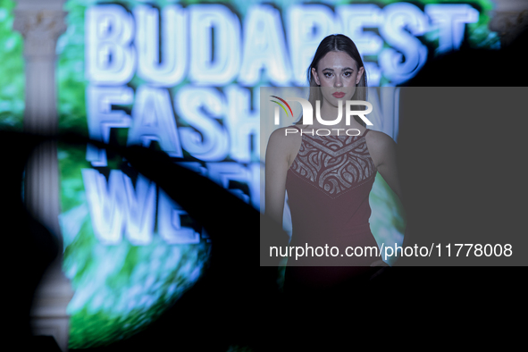 A model presents a creation by Hungarian designer Art & You during Budapest Fashion Week in Budapest, Hungary, on November 14, 2024, at Hall...