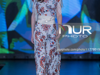 A model presents a creation by French designer Kendra Nakamura during Budapest Fashion Week in Budapest, Hungary, on November 14, 2024, at H...