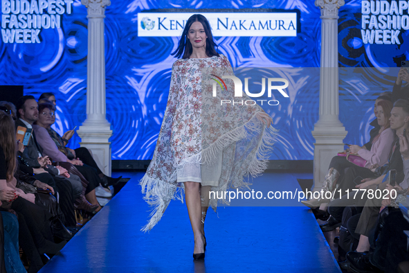 A model presents a creation by French designer Kendra Nakamura during Budapest Fashion Week in Budapest, Hungary, on November 14, 2024, at H...