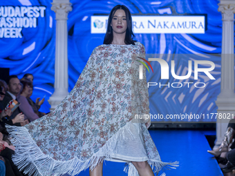 A model presents a creation by French designer Kendra Nakamura during Budapest Fashion Week in Budapest, Hungary, on November 14, 2024, at H...