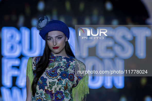 A model presents a creation by French designer Kendra Nakamura during Budapest Fashion Week in Budapest, Hungary, on November 14, 2024, at H...