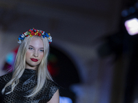 A model presents a creation by French designer Kendra Nakamura during Budapest Fashion Week in Budapest, Hungary, on November 14, 2024, at H...