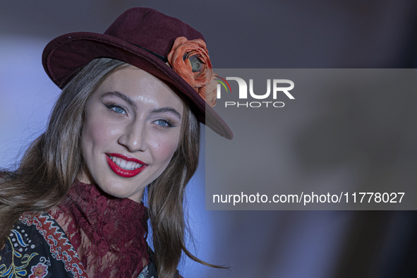 A model presents a creation by French designer Kendra Nakamura during Budapest Fashion Week in Budapest, Hungary, on November 14, 2024, at H...