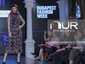 A model presents a creation by French designer Kendra Nakamura during Budapest Fashion Week in Budapest, Hungary, on November 14, 2024, at H...