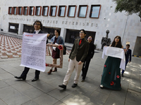 Pro-Palestine activists in Mexico City, Mexico, on November 14, 2024, demonstrate outside the Ministry of Foreign Affairs, demanding that Cl...