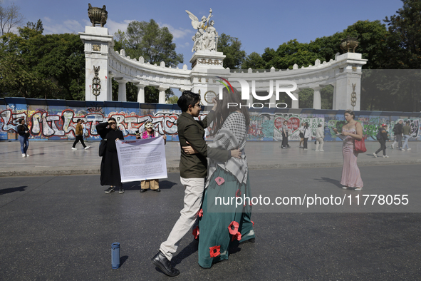 Pro-Palestine activists in Mexico City, Mexico, on November 14, 2024, dance a 15th birthday waltz and demonstrate in the Hemiciclo a Juarez,...