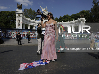 Pro-Palestine activists in Mexico City, Mexico, on November 14, 2024, dance a 15th birthday waltz and demonstrate in the Hemiciclo a Juarez,...