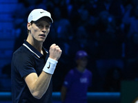 Jannik Sinner (ITA) competes against Daniil Medvedev (RUS) during day five of the Nitto ATP Finals 2024 at Inalpi Arena in Turin, Italy, on...