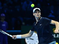 Jannik Sinner (ITA) competes against Daniil Medvedev (RUS) during day five of the Nitto ATP Finals 2024 at Inalpi Arena in Turin, Italy, on...