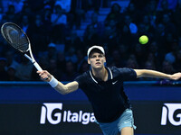 Jannik Sinner (ITA) competes against Daniil Medvedev (RUS) during day five of the Nitto ATP Finals 2024 at Inalpi Arena in Turin, Italy, on...