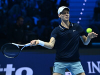 Jannik Sinner (ITA) competes against Daniil Medvedev (RUS) during day five of the Nitto ATP Finals 2024 at Inalpi Arena in Turin, Italy, on...