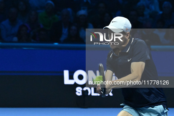 Jannik Sinner (ITA) competes against Daniil Medvedev (RUS) during day five of the Nitto ATP Finals 2024 at Inalpi Arena in Turin, Italy, on...