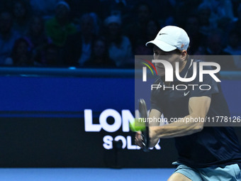 Jannik Sinner (ITA) competes against Daniil Medvedev (RUS) during day five of the Nitto ATP Finals 2024 at Inalpi Arena in Turin, Italy, on...