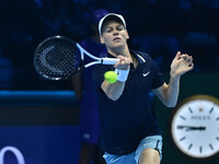 Jannik Sinner (ITA) competes against Daniil Medvedev (RUS) during day five of the Nitto ATP Finals 2024 at Inalpi Arena in Turin, Italy, on...