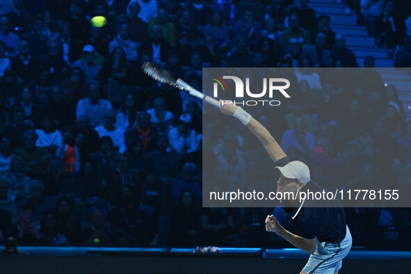 Jannik Sinner (ITA) competes against Daniil Medvedev (RUS) during day five of the Nitto ATP Finals 2024 at Inalpi Arena in Turin, Italy, on...