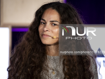 Climate activist and founder of Sustainable and Just Future, Sage Lenier, attends the third and last day of Web Summit in Lisbon, Portugal,...