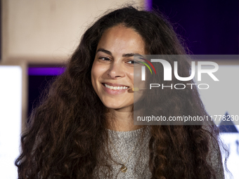 Climate activist and founder of Sustainable and Just Future, Sage Lenier, attends the third and last day of Web Summit in Lisbon, Portugal,...