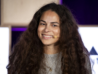 Climate activist and founder of Sustainable and Just Future, Sage Lenier, attends the third and last day of Web Summit in Lisbon, Portugal,...