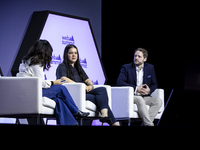 Co-Founder and CEO at Sealed, Lauren Salz, and CEO at FREENOW, Thomas Zimmermann, attend the third and last day of Web Summit in Lisbon, Por...