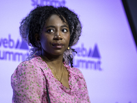 Climate activist at Youth Climate Justice Fund, Dominique Palmer, attends the third and last day of Web Summit in Lisbon, Portugal, on Novem...