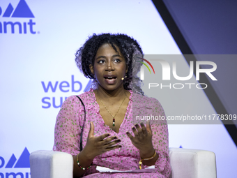 Climate activist at Youth Climate Justice Fund, Dominique Palmer, attends the third and last day of Web Summit in Lisbon, Portugal, on Novem...