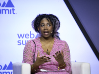 Climate activist at Youth Climate Justice Fund, Dominique Palmer, attends the third and last day of Web Summit in Lisbon, Portugal, on Novem...