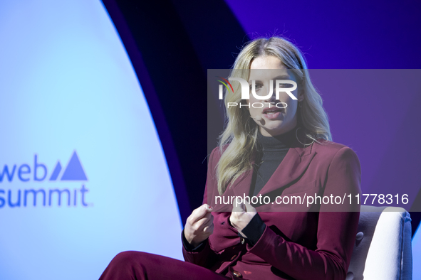 Actress Julia Palha attends the third and last day of Web Summit in Lisbon, Portugal, on November 14, 2024. The largest technology conferenc...