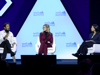 Actor and Creative Producer Ricardo Pereira and Actress Julia Palha attend the third and last day of Web Summit in Lisbon, Portugal, on Nove...