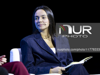 Radio Host at Grupo Renascenca Multimedia, Madalena Costa, attends the third and last day of Web Summit in Lisbon, Portugal, on November 14,...