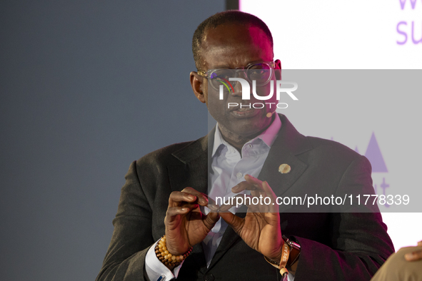 Director General at Smart Africa, Lacina Kone, attends the third and last day of the Web Summit in Lisbon, Portugal, on November 14, 2024. T...