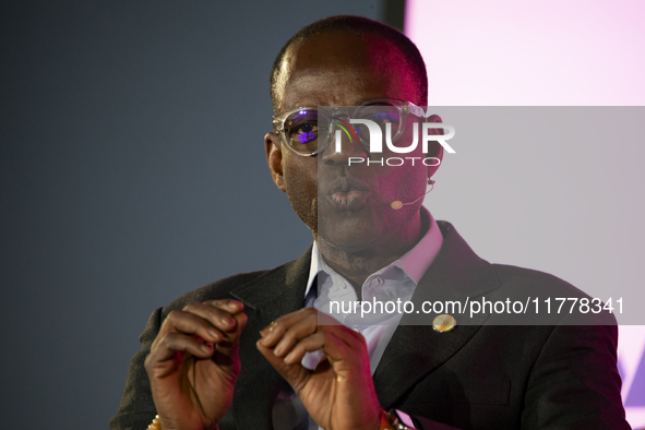 Director General at Smart Africa, Lacina Kone, attends the third and last day of the Web Summit in Lisbon, Portugal, on November 14, 2024. T...