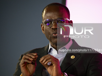 Director General at Smart Africa, Lacina Kone, attends the third and last day of the Web Summit in Lisbon, Portugal, on November 14, 2024. T...