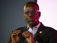 Director General at Smart Africa, Lacina Kone, attends the third and last day of the Web Summit in Lisbon, Portugal, on November 14, 2024. T...