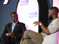 Director General at Smart Africa, Lacina Kone, attends the third and last day of the Web Summit in Lisbon, Portugal, on November 14, 2024. T...