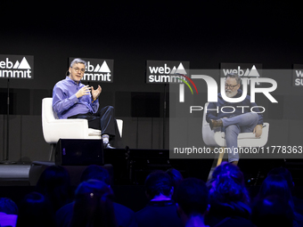 CEO at Concentrix, Chris Caldwell, and Contributor at Forbes, Rhett Power, attend the third and last day of Web Summit in Lisbon, Portugal,...