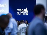 A logo of the event is seen during the last day of the Web Summit 2024 in Lisbon, Portugal, on November 14, 2024. (