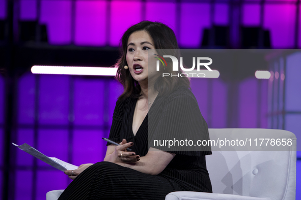 Business Reporter at Axios, Hope King, attends the third and last day of Web Summit in Lisbon, Portugal, on November 14, 2024. The largest t...