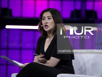 Business Reporter at Axios, Hope King, attends the third and last day of Web Summit in Lisbon, Portugal, on November 14, 2024. The largest t...