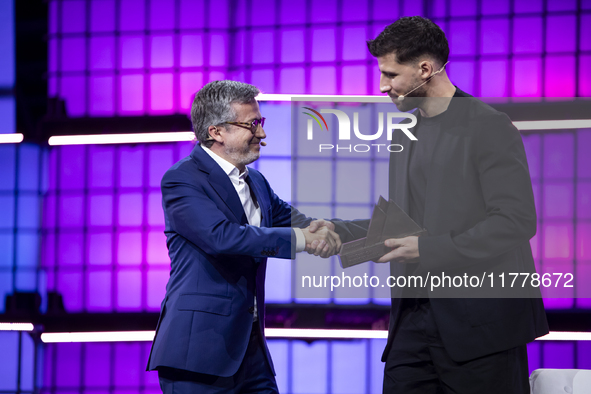 Mayor of Lisbon, Carlos Moedas, and Ruben Dias, a four-time Premier League and Champions League winner with Manchester City and Portugal, at...